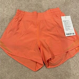 Lululemon Hotty Hot Shorts High Rise 4”, Lined, Coral Kiss, size 4